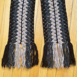 Black/Dark Gray/Taupe Crochet Scarf 96"